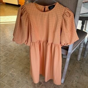 Vici Apricot Plaid Puff Sleeve Dress